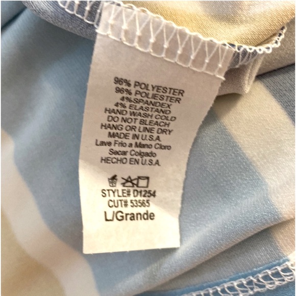 Wrap V Neck Dress Sz Large Stripe Blue Cream & Mustard Yellow NEW! FIRM! - Picture 5 of 5